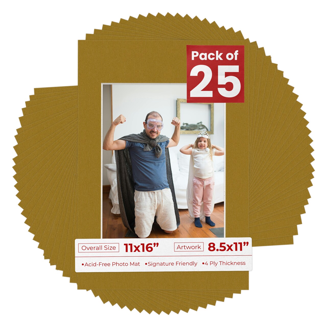 Metallic Gold Mat Board for 11x16 Frames - Fits 8.5x11 Photos